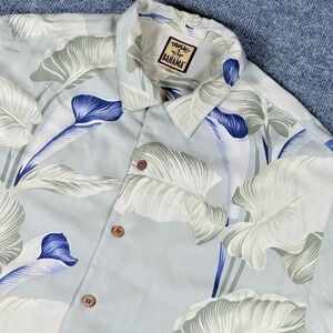 Tommy Bahama Silk Hawaiian Shirt Leaf Floral Print Large Resort Island Cruise